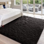 (160cm x 230cm (5ft 3in x 7ft 6in) - Large Area Rug) Black Fluffy Long Pile Carpet Corridor Rug